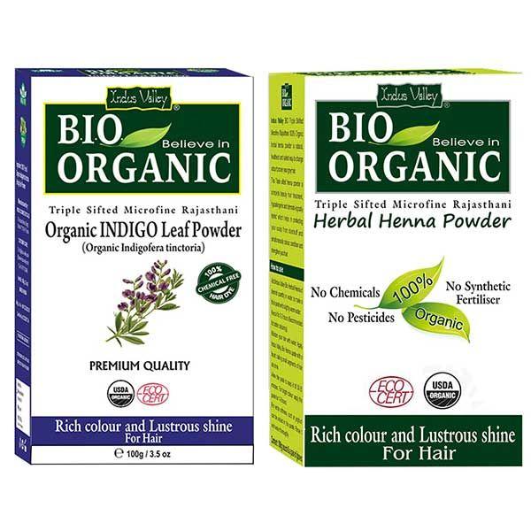  Indus Valley Bio Organic 100% Pure Indigo Powder & Henna Powder  Hair Color Combo Kit