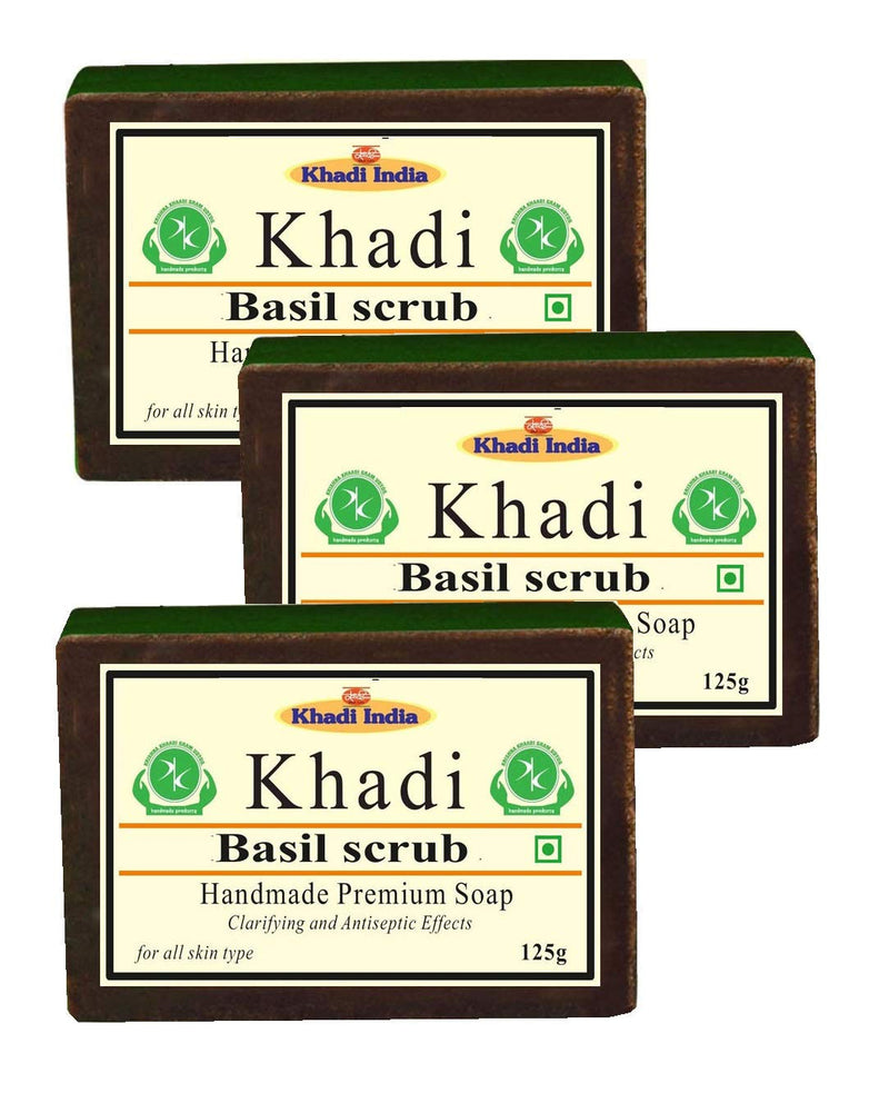 Khadi Organique Basil Scrub Soap Pack Of 3 (375gm)