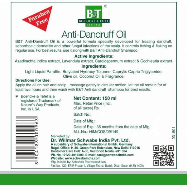 Dr. Willmar Schwabe B&T Anti-Dandruff Oil (150ml)