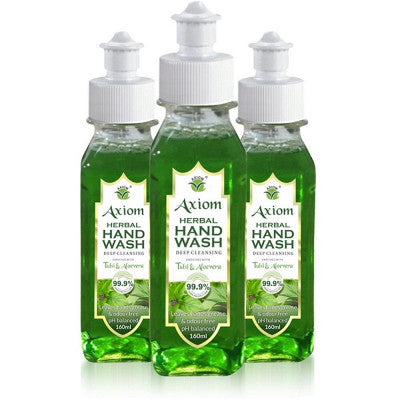 Axiom Herbal Hand Wash Enriched With Aloevera & Tulsi(Pull Push Pump) (160ml, Pack of 3)