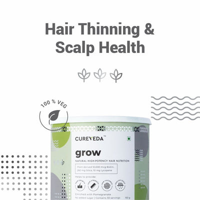 Cureveda GROW -
 Plant Biotin Advanced
 Hair Nutrition (150 gm)