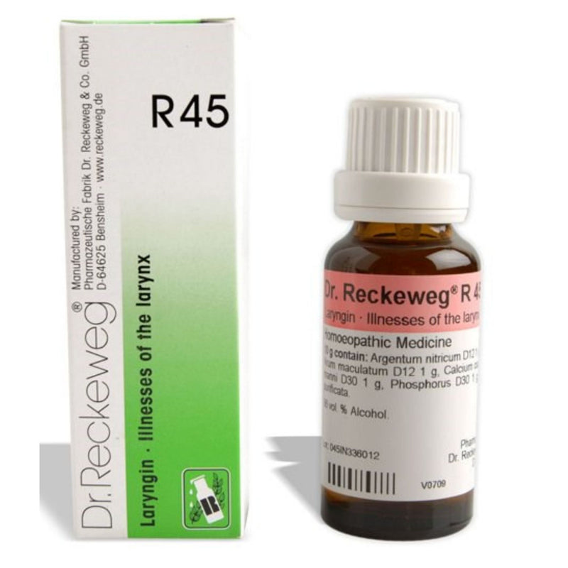 Dr. Reckeweg R45 (Laryngin, Voice Hoarseness-illness of the larynx) Drops 22ml