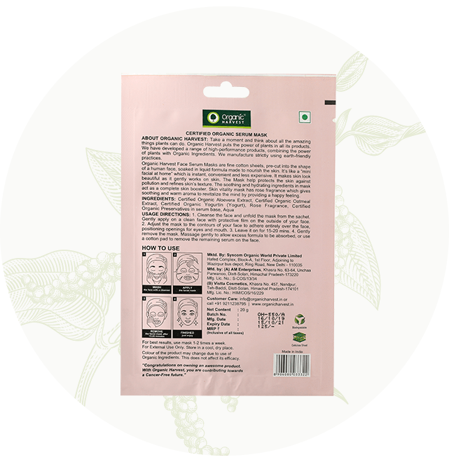 Organic Harvest Skin Vitality Sheet Mask – Rose (20gm)