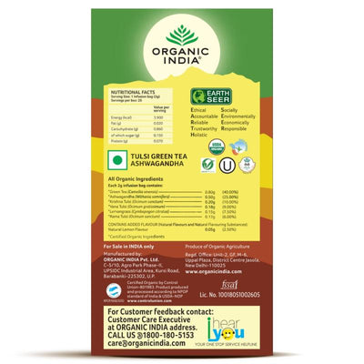 Organic India Tulsi Green Tea Ashwagandha (25 Tea Bags)