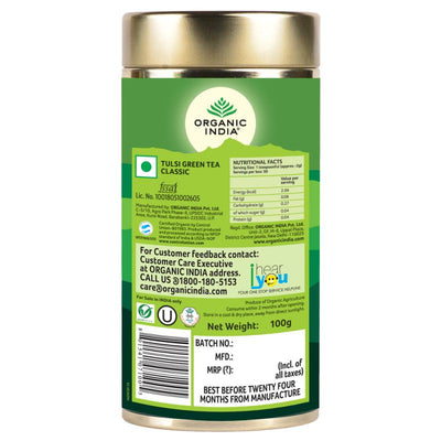 Organic India Tulsi Green Tea Classic (100 g Tin)