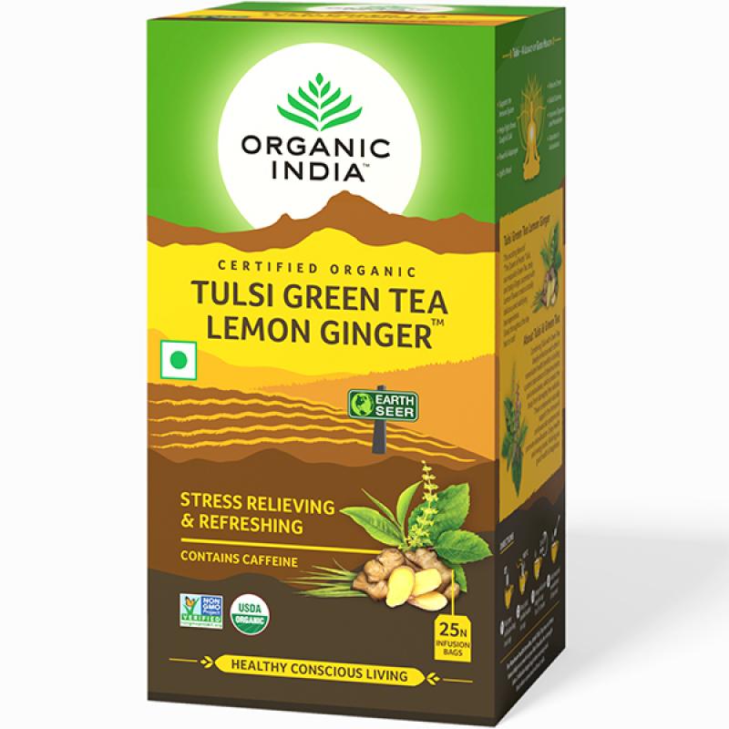 Organic India Tulsi Green Tea Lemon Ginger (25 Tea Bags).